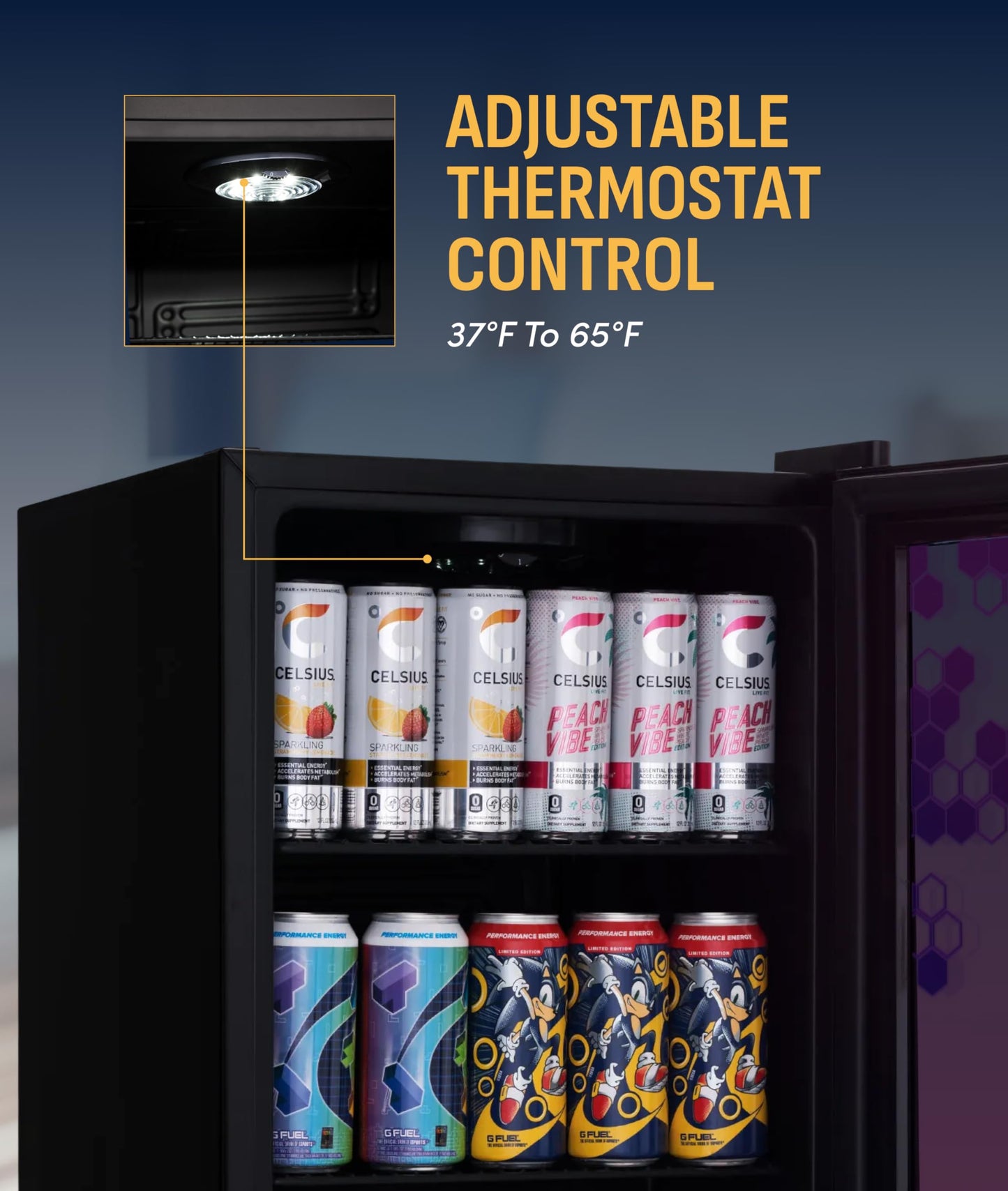 NewAir 85 Can Beverage Refrigerator with HexaColor LED Lights | Small Mini Fridge for Bedroom, Gaming Room, or Office | Remote Controlled Lighting & Quiet Cooling
