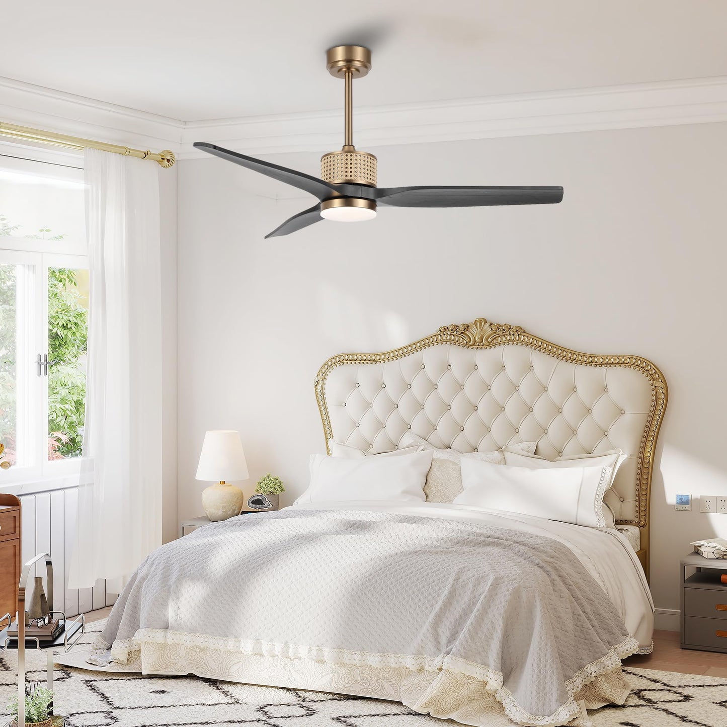 LEDLUX 52" Ceiling Fan with Light – Remote Control, Solid Wood, Quiet Reversible DC Motor, Black/Gold Finish, Includes 4.5"/12" Downrods, Noiseless Ceiling Fan for Bedroom, Living Room, Porch