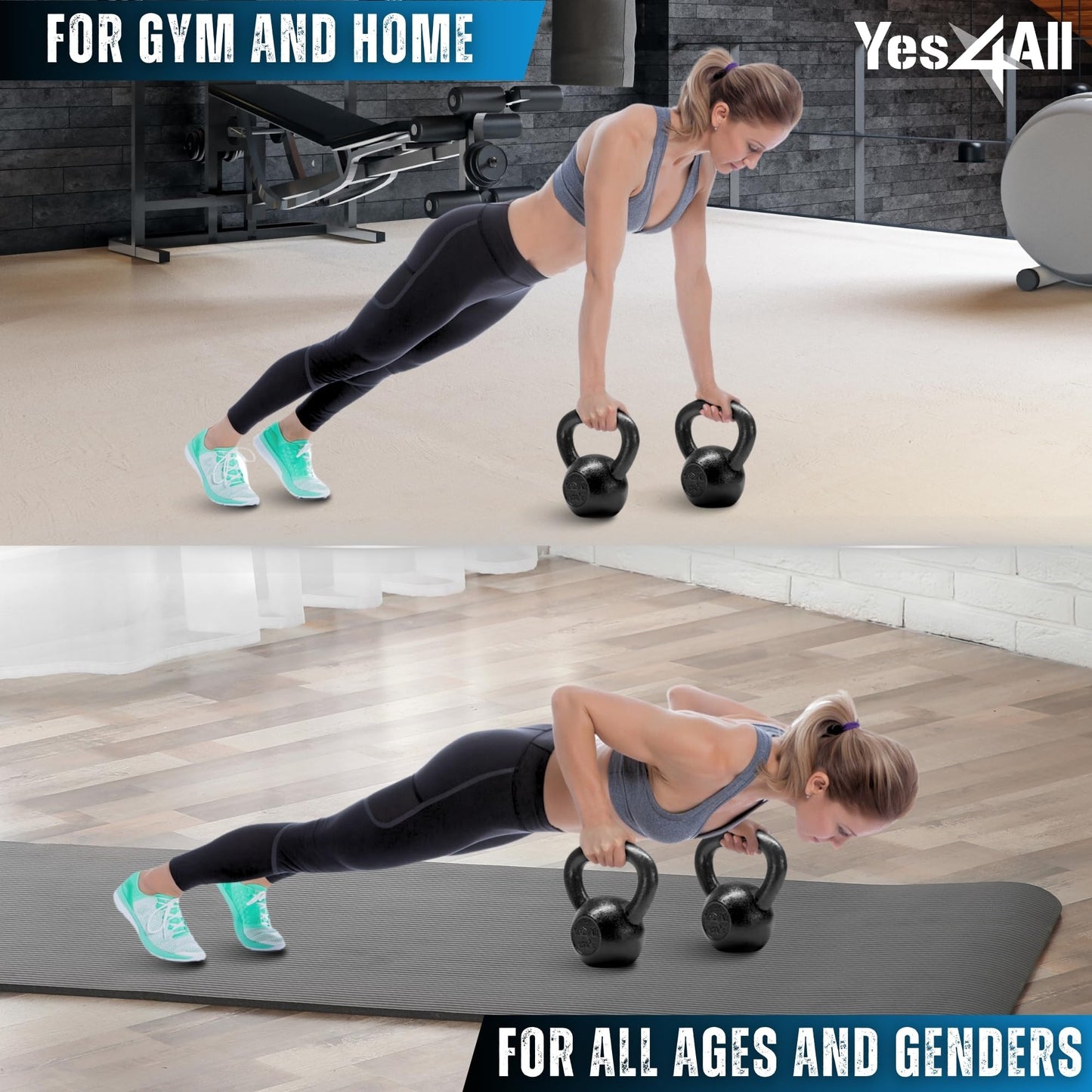 Yes4All Solid Cast Iron Kettlebell Weight – Great for Full Body Workout and Strength Training – Kettlebell 5 lbs (Black)
