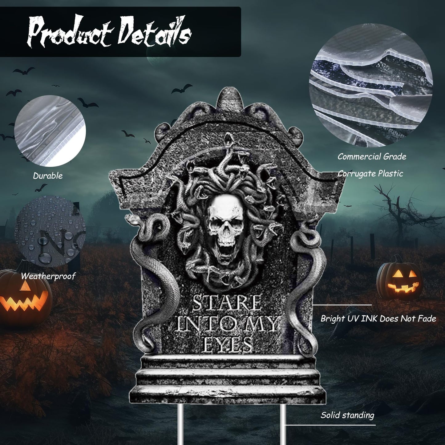 Kigley 12 Pcs Halloween Tombstone Yard Signs Decorations Tombstone Yard Sign Stakes Plastic Gravestone Headstone Yard Signs Outdoor Halloween Lawn Decorations for Halloween Props Lawn Decorations