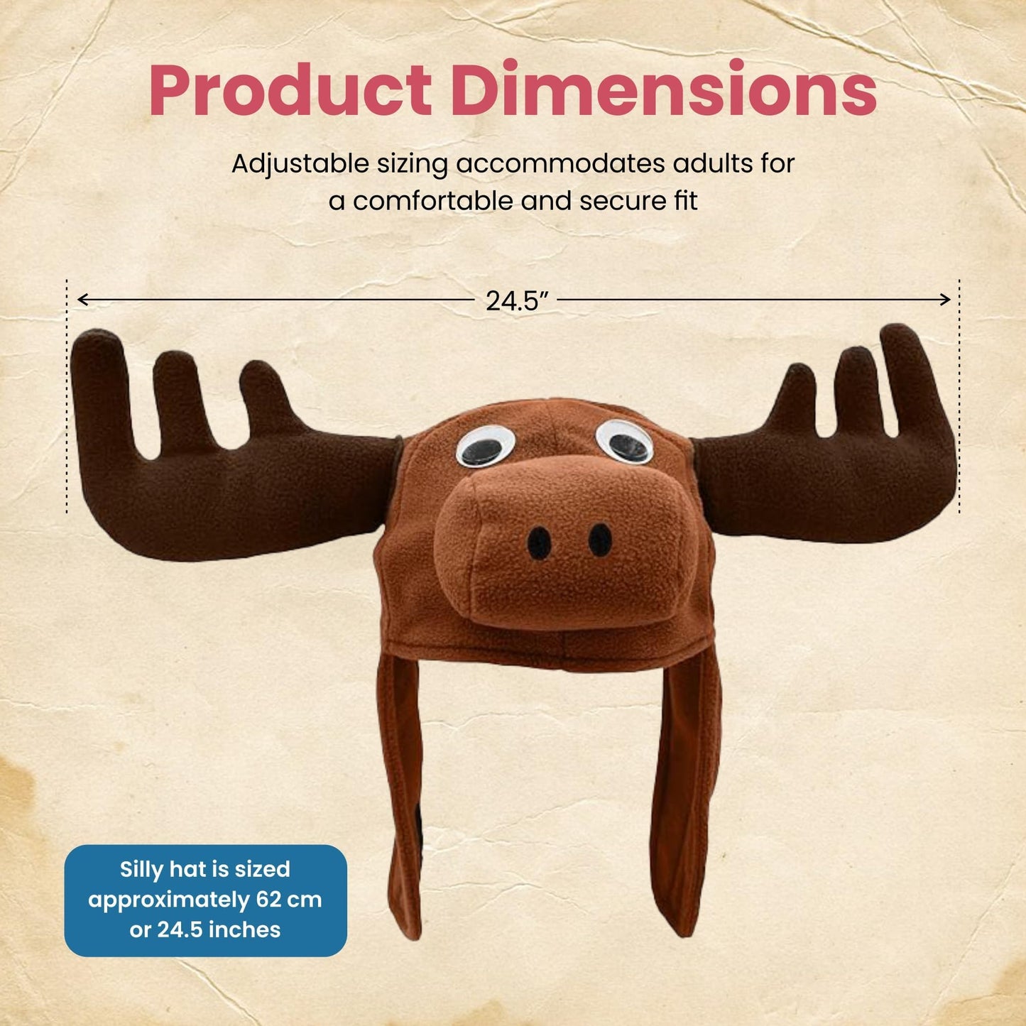 Nicky Bigs Novelties Funny Hats for Men & Adults Moose Hat with Stuffed Animal and Wacky Eyes, Moose Antlers Headband Hilarious Animal Hat for Cosplay, Halloween Costume, Party Accessory