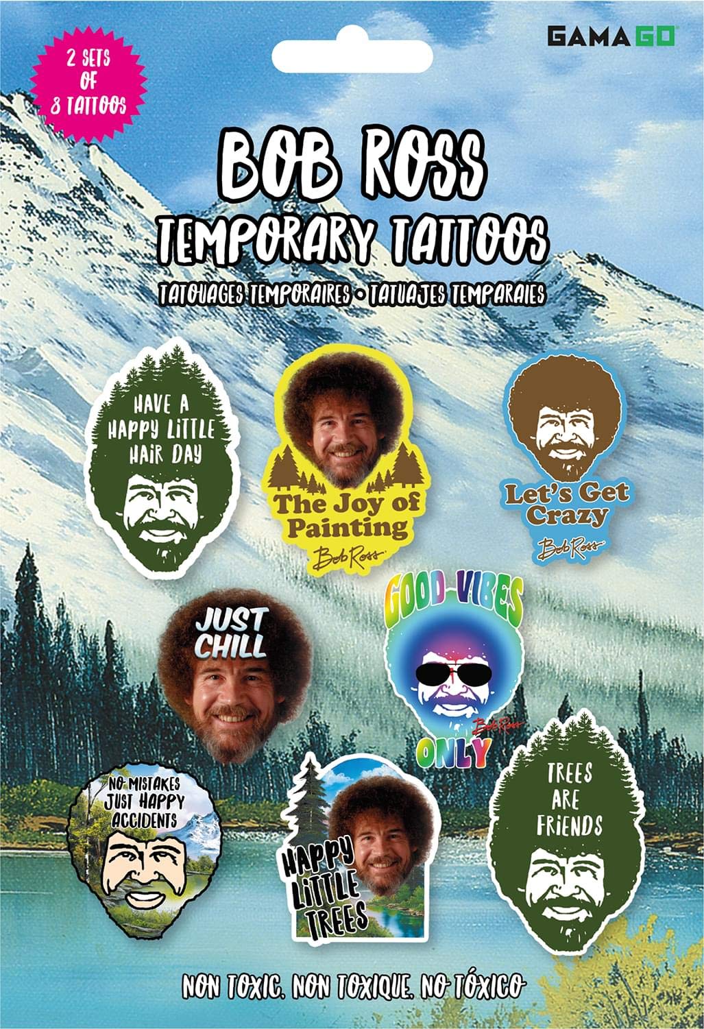Gamago Bob Ross Temporary Tattoos, Multicolor