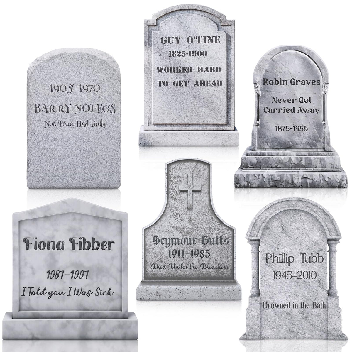 Blosssound 6 Pcs Funny Halloween Tombstone Yard Signs Humor Gravestone Headstone Outdoor Decorations with Stakes Waterproof Graveyard Lawn Yard Signs for Halloween Garden Decor
