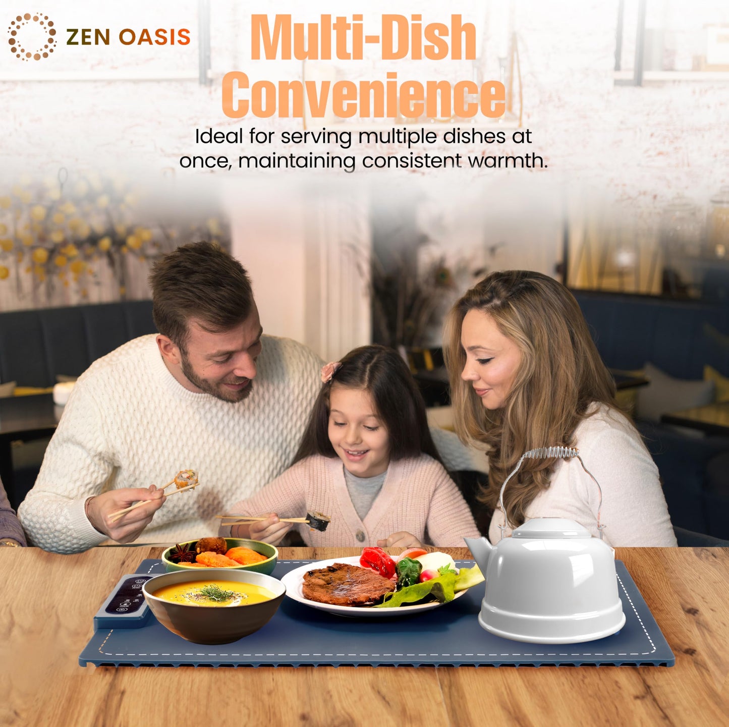 Warming Mat for Foods 24 x 15 with Adjustable Temperature Controls, Electric Warming Tray with Non-Slip Surface, Best for Buffet, Family Meals, & Parties – Keeps Food Warm for Hours By ZenOasis