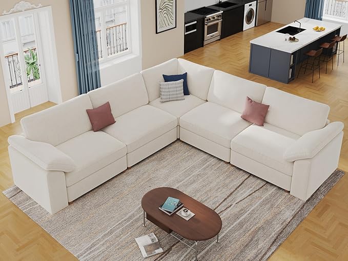 EASE MOOSE Sectional Modular Sofa,Oversized L Shape Sectional Wide Deep seat Sofa,FSC Certified Comfortable Chenille White Cloud Modular Sofa