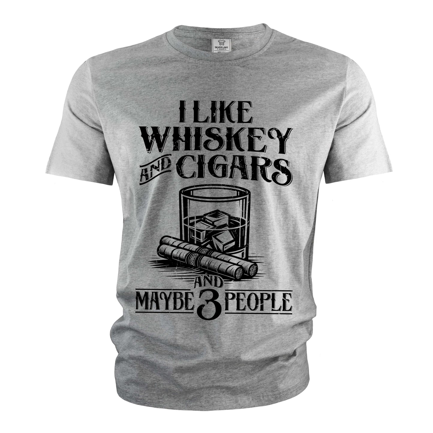 Men's Funny I Like Whiskey and Cigars T-Shirt and Maybe 3 People Grandpa dad Husband Birthday Gift (X-Large Black)
