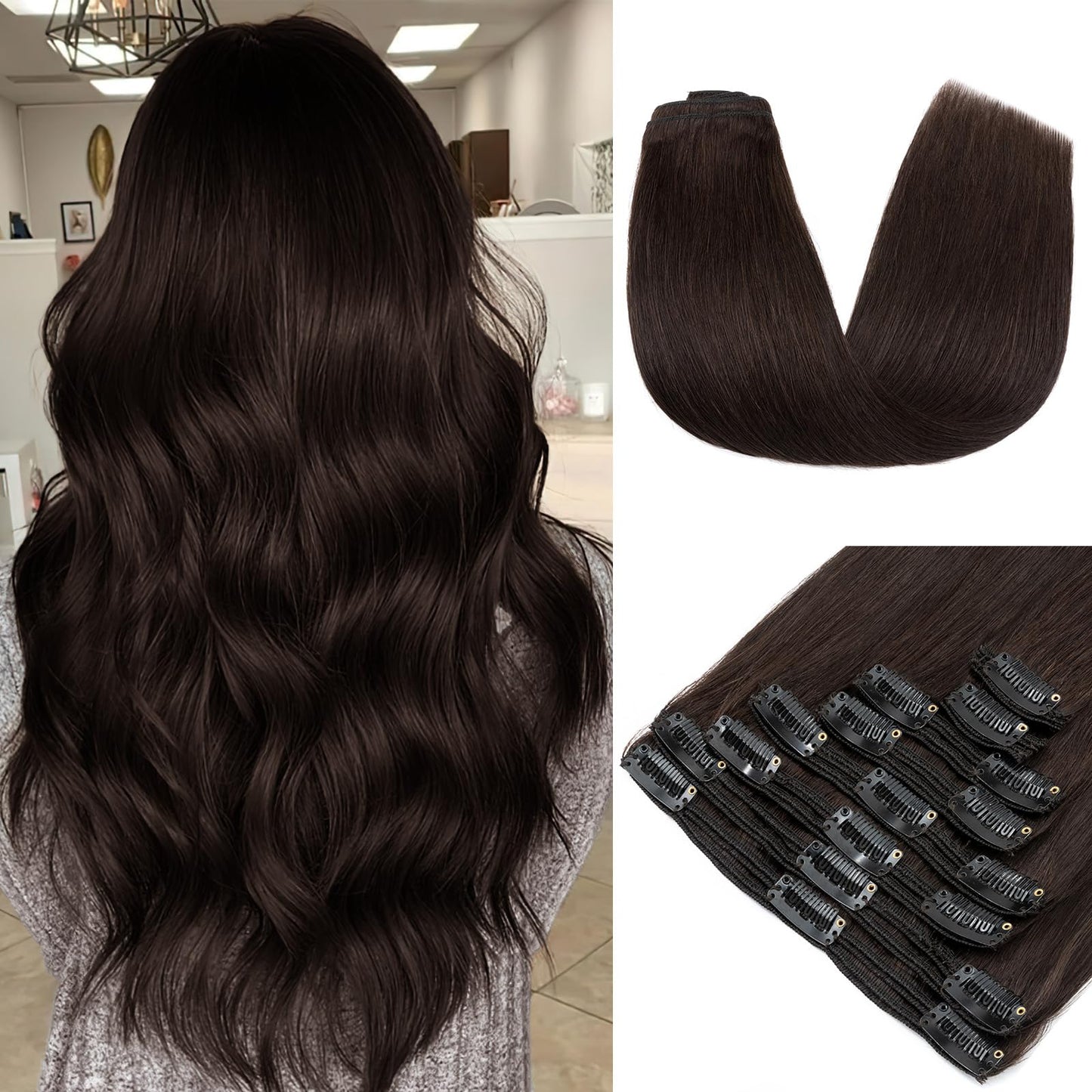 MY-LADY Double Weft 100% Remy Human Hair Clip in Extensions #2 Dark Brown 10''-22'' Grade 7A Quality Full Head Thick Thickened L