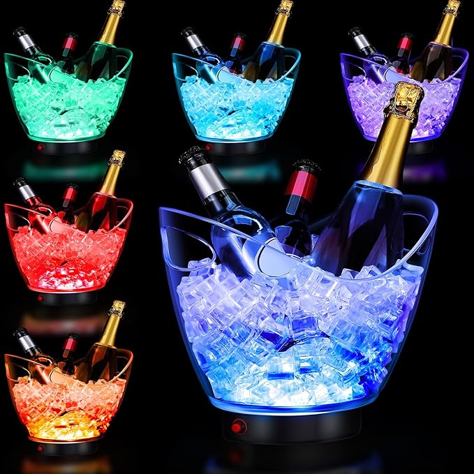 Umigy 6 Pcs 5L LED Ice Buckets Clear Plastic Ice Bucket Large Capacity Light RGB Colorful LED Cooler with Lights for Champ...