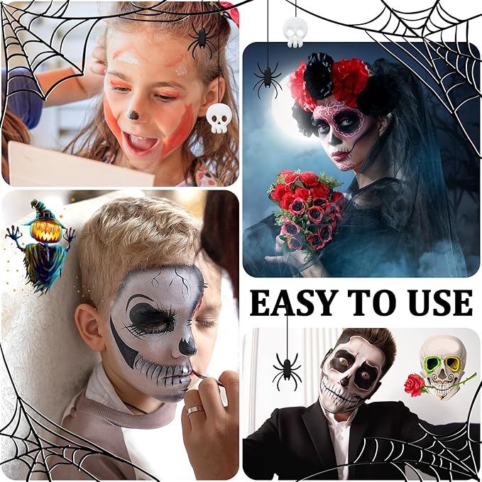 White Black Red Face Body Paint,Blendable Halloween Face Body Paint Clown Special Effects Makeup Kit,Highly Pigmented Washable Cream Body Painting for Halloween Clown Cosplay Theme Parties Costume