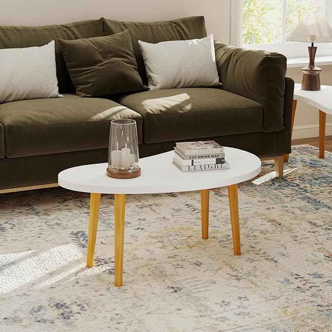 Funecy Mango Coffee Table Low Table with 4 Solid Wood Sturdy Legs, Floor Table Desk for Sitting on The Floor, Storage and Living Room Furniture (White)