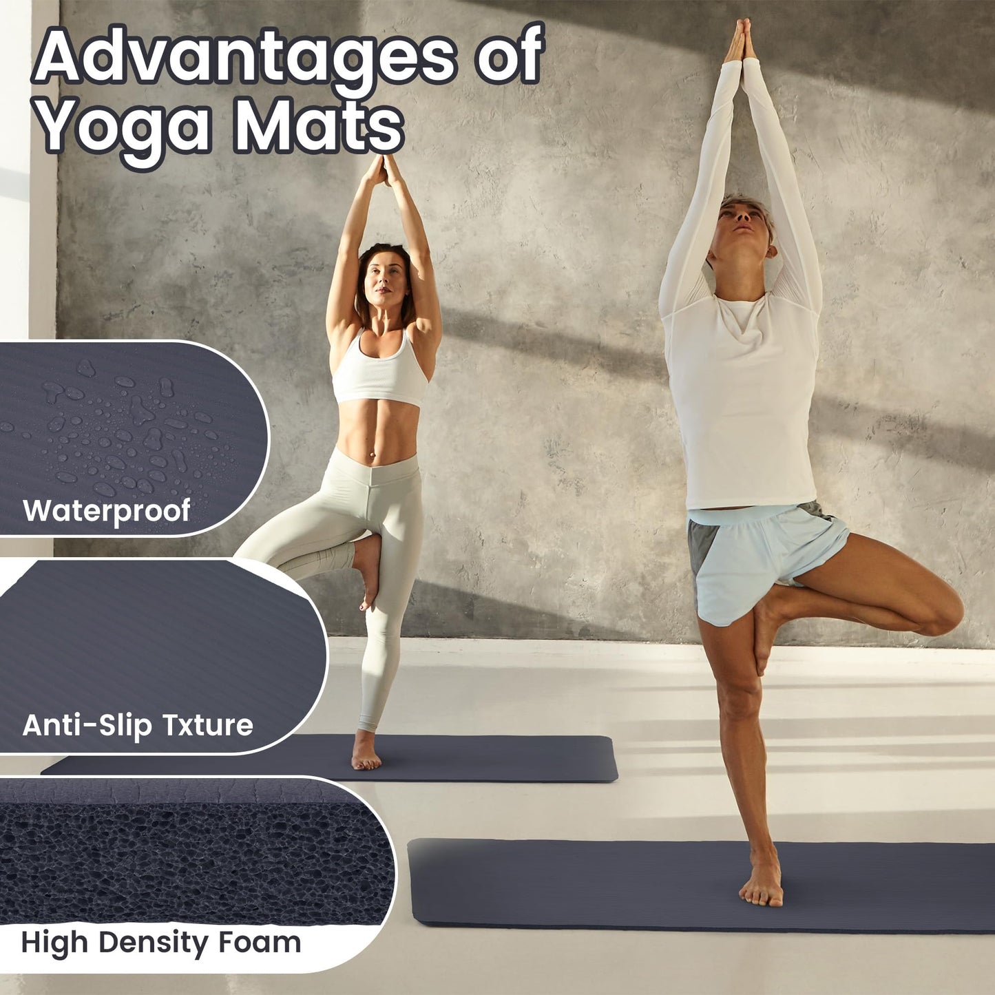 Fitvids 1/2-Inch Thick High Density Foam Exercise Yoga Mat with Carrying Strap, For Cushioning The Body Against Hard Floors, Graphite