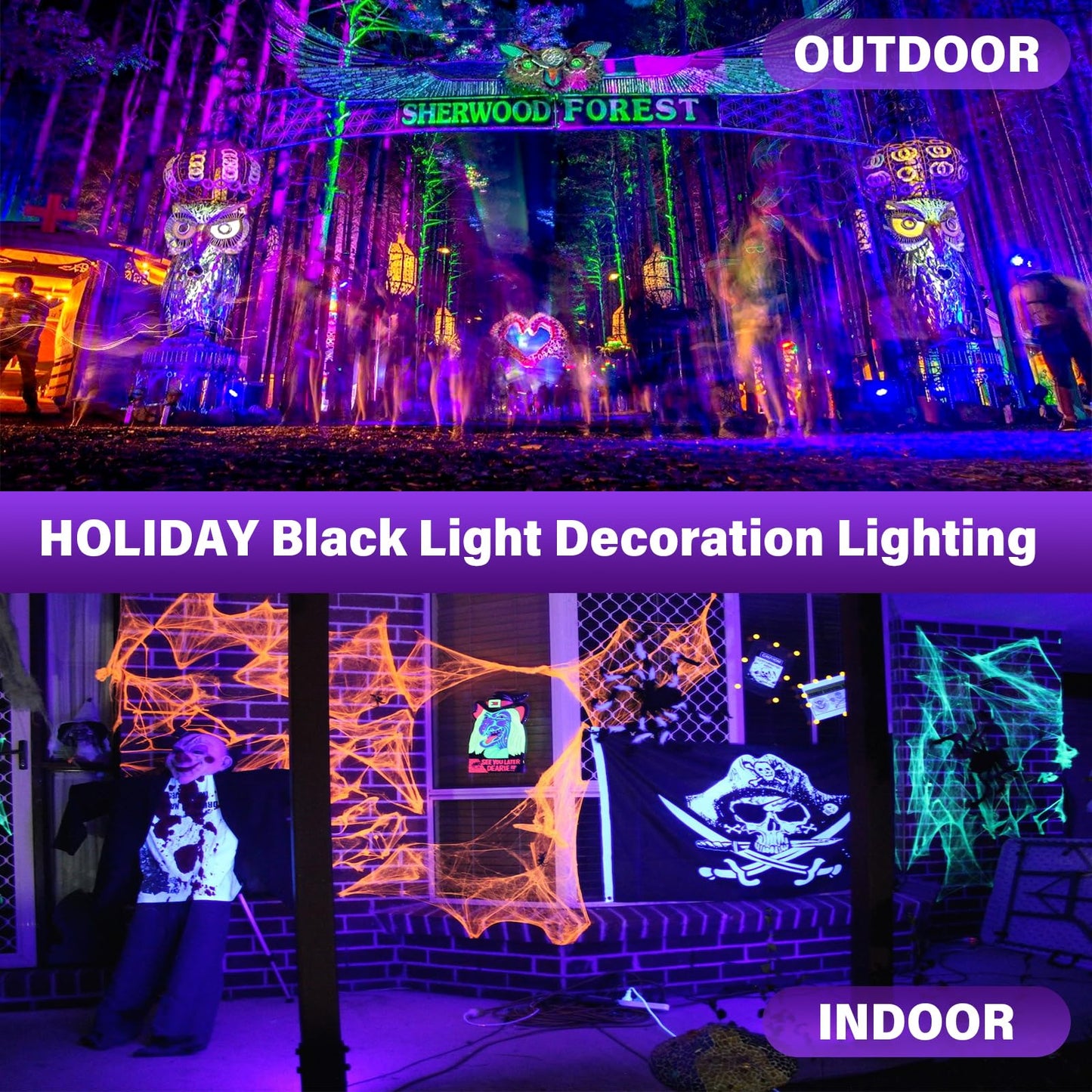Rechargeable Black Light, Battery Powered Blacklight, Cordless 395nm Ultraviolet Flood Light for Neon Glow Party,Halloween,Body Painting,2 Packs