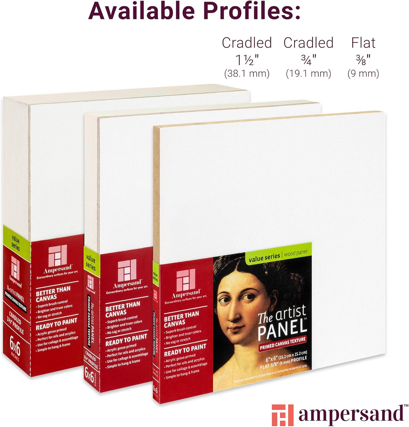 Ampersand Art Supply Wood Gesso Art Painting Panel: Canvas Texture, 1.5 Inch Cradle, 18" x 18"