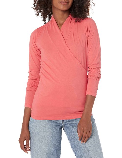 Velvet by Graham & Spencer Women's Meri Gauzy Whisper Classics Wrap Front Fitted Top, Garnet, Small