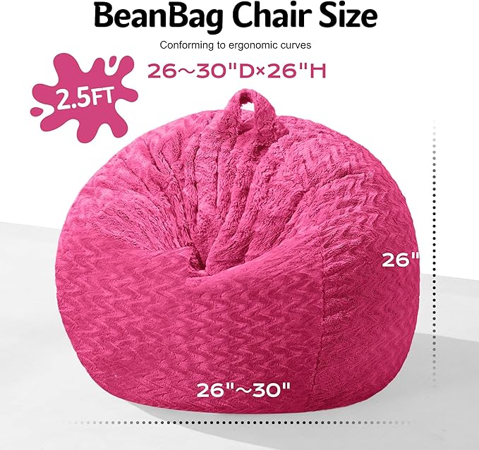 2FT Bean Bag Chair,Giant Bean Bag Chairs for Adults,Big Bean Bags with Memory Foam Filled, Large Beanbag Chairs with Chevron Plush Cover-Pink