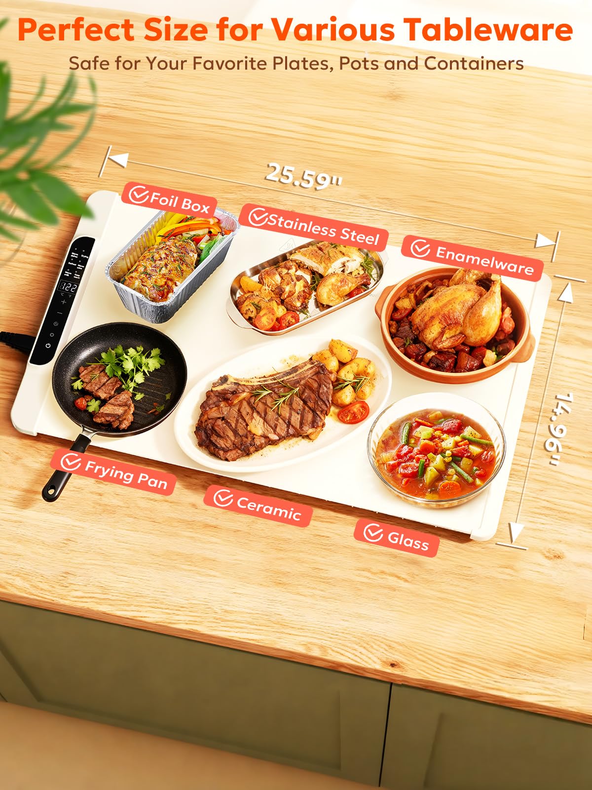 Food Warming Mat, FZF Electric Warming Tray, Fast Heating Portable Food Warmer for Parties Buffet with 0.5-10Hr Timer, Adjustable Temperature for Hosting, Camping, House Warming