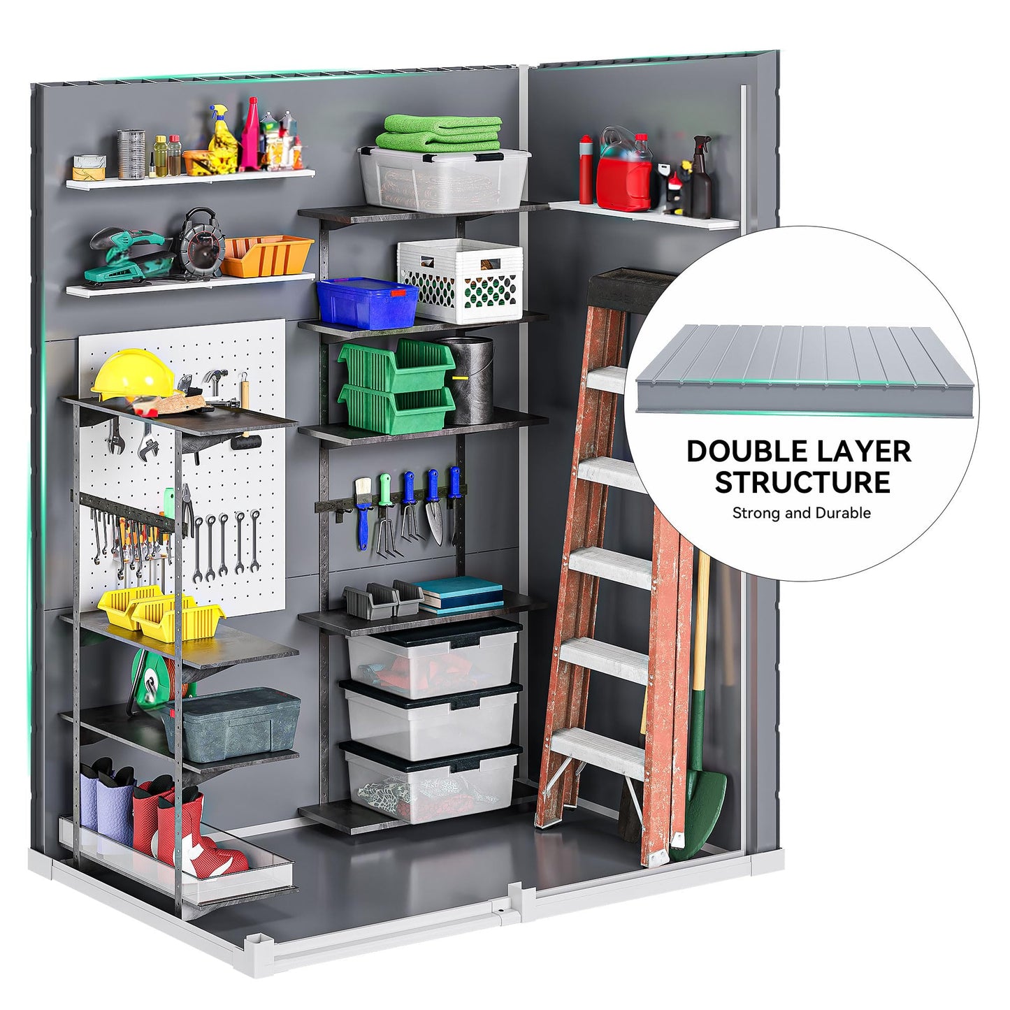 DWVO 5x3 FT Outdoor Storage Shed with Reinforced Floor, All-Weather Resin Storage Shed with Lockable Door & Window, Waterproof Plastic Tool Storage for Garden, Backyard, Patio, Lawn