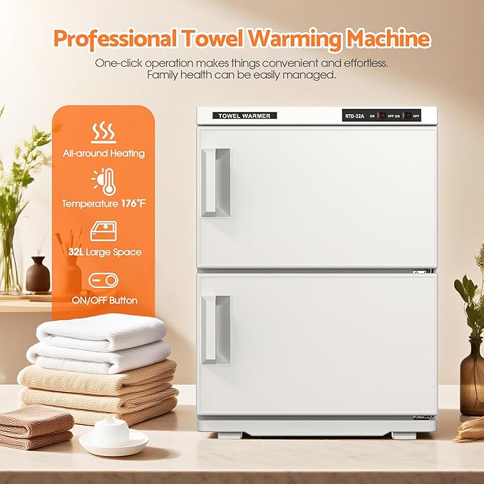 Double Hot Towel Warmer for SPA Professional Towel Heater Machine for Bathroom Salon Barber Estheticians 32L,White