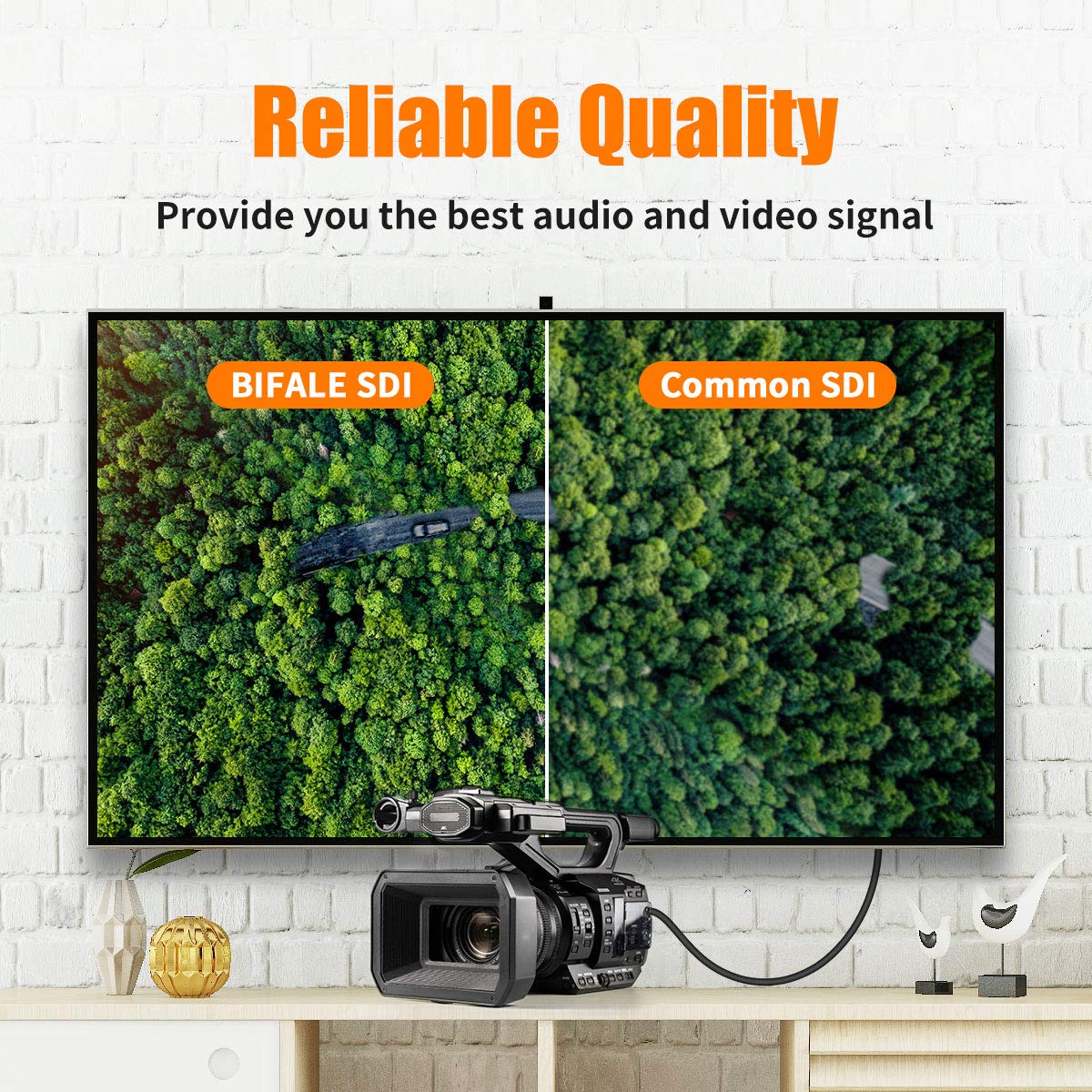 Bifale 25Ft 3G Hd-Sdi Heavy Duty Bnc To Bnc 75 Ohm 1080P Video Coaxial Cable For Cctv Systems