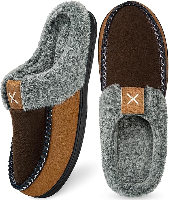 Homitem Mens Slippers Moccasins Memory Foam Fuzzy Slippers for Men Wool-Like Plush Fleece Lined House Shoes Indoor Outdoor...