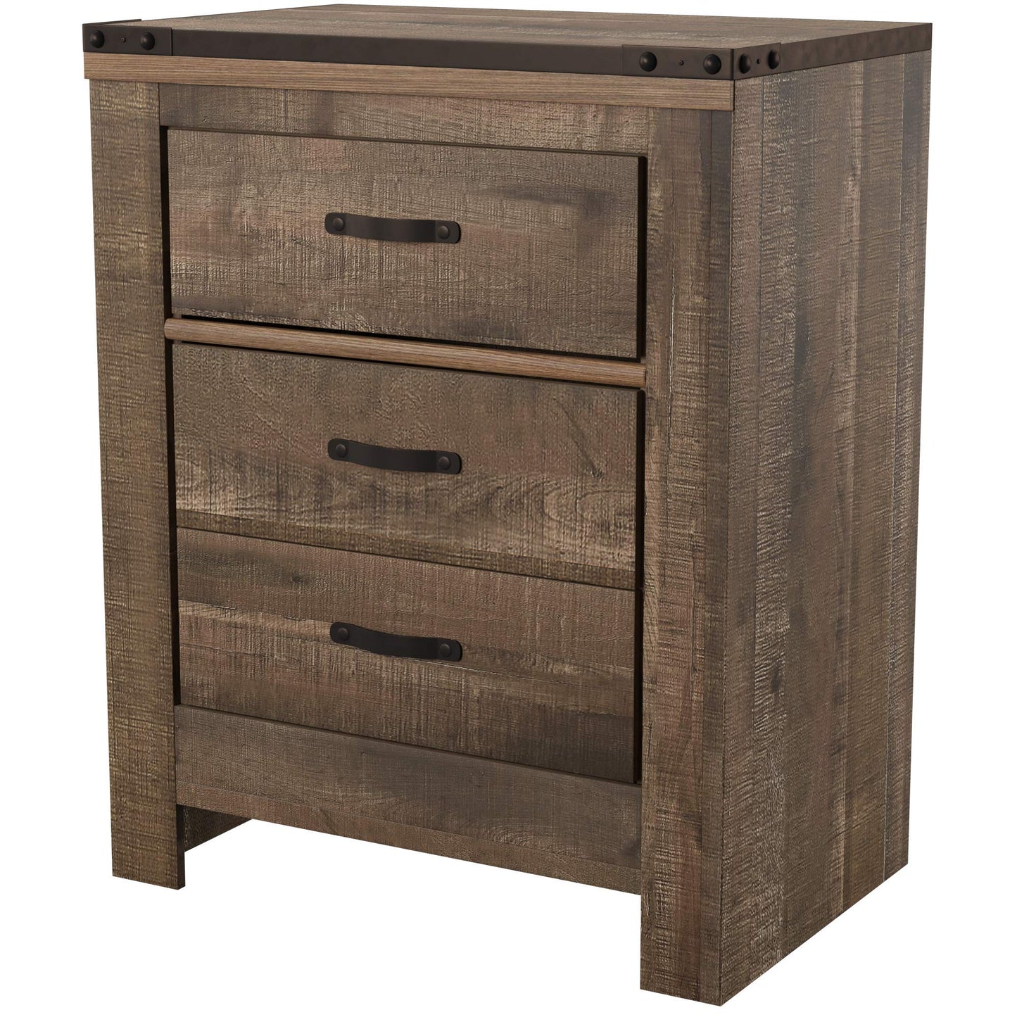 Signature Design by Ashley Trinell Rustic 2 Drawer Nightstand with USB Charging Stations, 29.65" Tall, Warm Brown