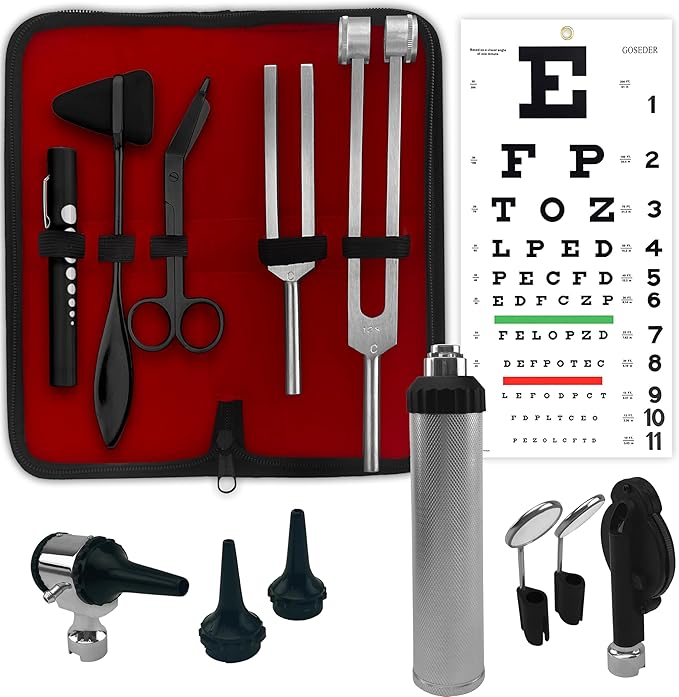 Multi Purpose Diagnostic kit for Neurological, EMT and Eye EXAM, Reflex Percussion Taylor Hammer + Penlight + Tuning Fork ...