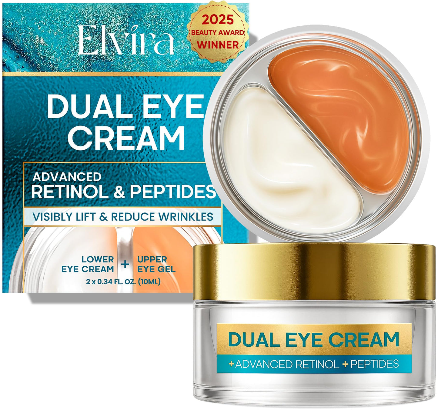Elvira Dual Eye Cream for Dark Circles, Puffiness, Eye Bags, Wrinkles, Age-Defying, Tightening, and Moisturizing with Advanced R
