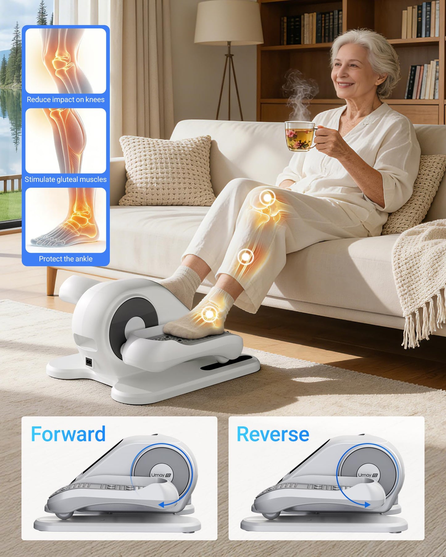 UMAY Under Desk Elliptical Machine, Electric Eclipse Leg Exerciser While Sitting for Seniors with 12 Speeds, Foot Peddler Exercise Machine, Manual & Auto Mode, Seated Pedal Exerciser for Home Office