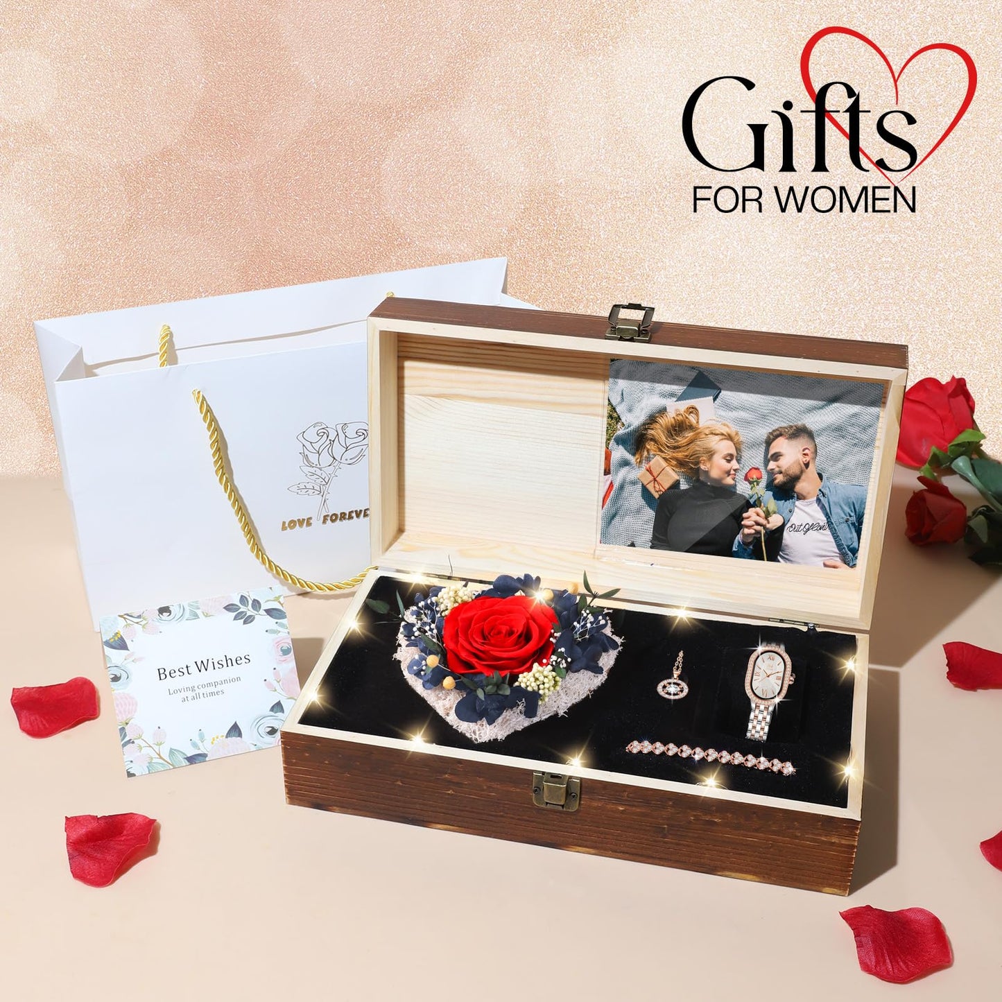 NERCHVO Birthday Gifts for Women - Preserved Roses with Watch Sets Romantic Women's Gifts for Women,Daughters, Sister, Girlfriend on Birthday, Anniversary, Thanksgiving, Christmas - Red