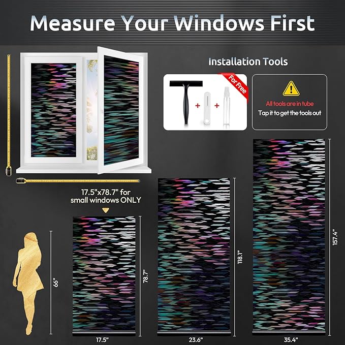 rabbitgoo Window Privacy Film, Total Blackout Window Film, Stained Glass Heat Control Glass Thermal Sticker, Room Darkening Door Cover, Anti-UV Privacy Cling with Installation Tools, 17.5" x 118.1"