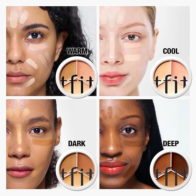 Multi-Use Pot Concealer - Triple Palette | High-Pigmented, Full Coverage & Crease-Proof | Korean Concealer for Dark Circles, Redness & Blemishes (05 Deep, 0.52 Oz)
