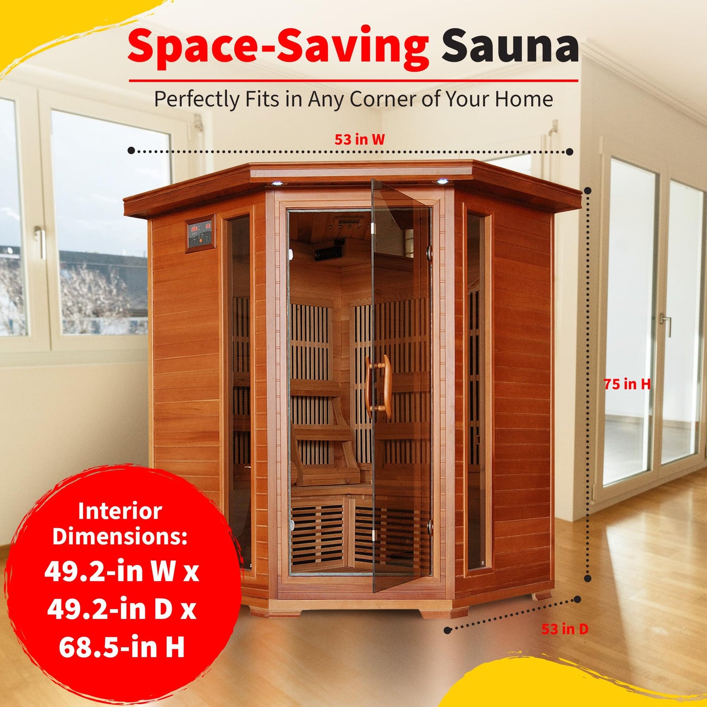 Blue Wave Hudson Bay 3-Person Cedar Corner Infrared Sauna with 7 Carbon Heaters