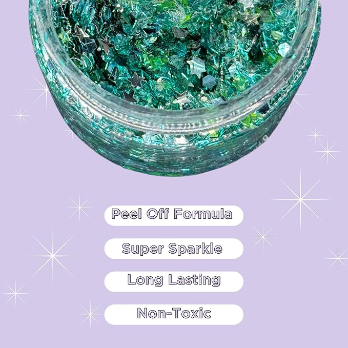 Stunt Trainer Cheer Glitter Face Body Makeup Peel Off Gel Chunky Holographic 15 Colors 1.6oz Vegan Cruelty Free Nontoxic Cheerleader Cheerleading Makeup