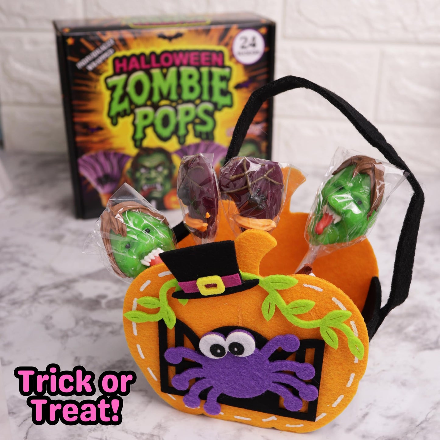 Halloween 2025 Zombie Lollipops Pops, Individually Wrapped Spooky Suckers, Green Apple and Watermelon Flavored, Trick or Treat Candy, 24 Count