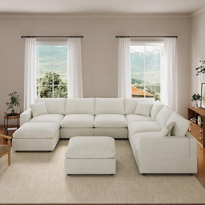 Cloud Couch Modular Sectional Sofa, 123.8" 8-Seater U Shaped Sectional Couches for Living Room, Convertible Cloud Sofa with Ottoman, Down Filled Wide & Deep Seat, Removable Washable Cushion Covers