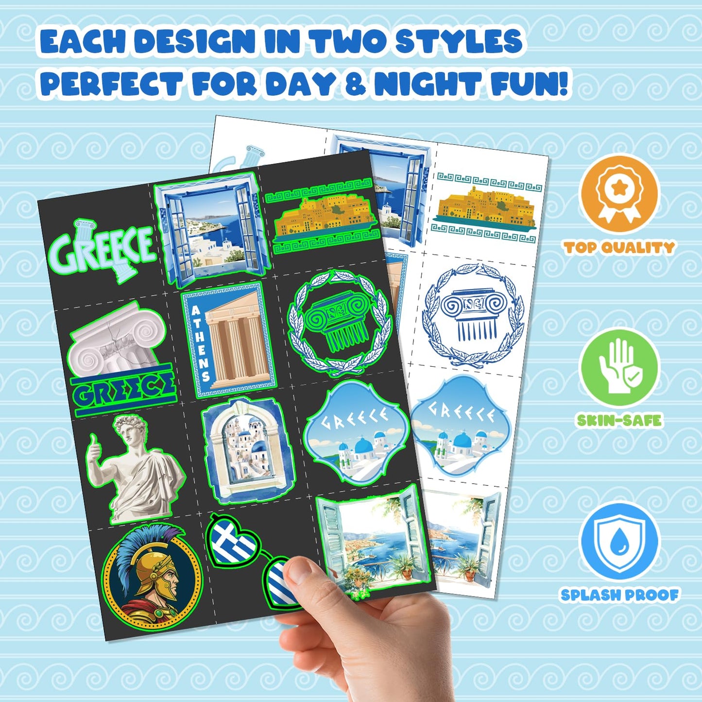 96 PCS Greek Mythology Party Favors Set - 72 Pre-Cut Temporary Tattoos & 24 Slap Bracelets, Perfect for Cultural Festivals & Tra