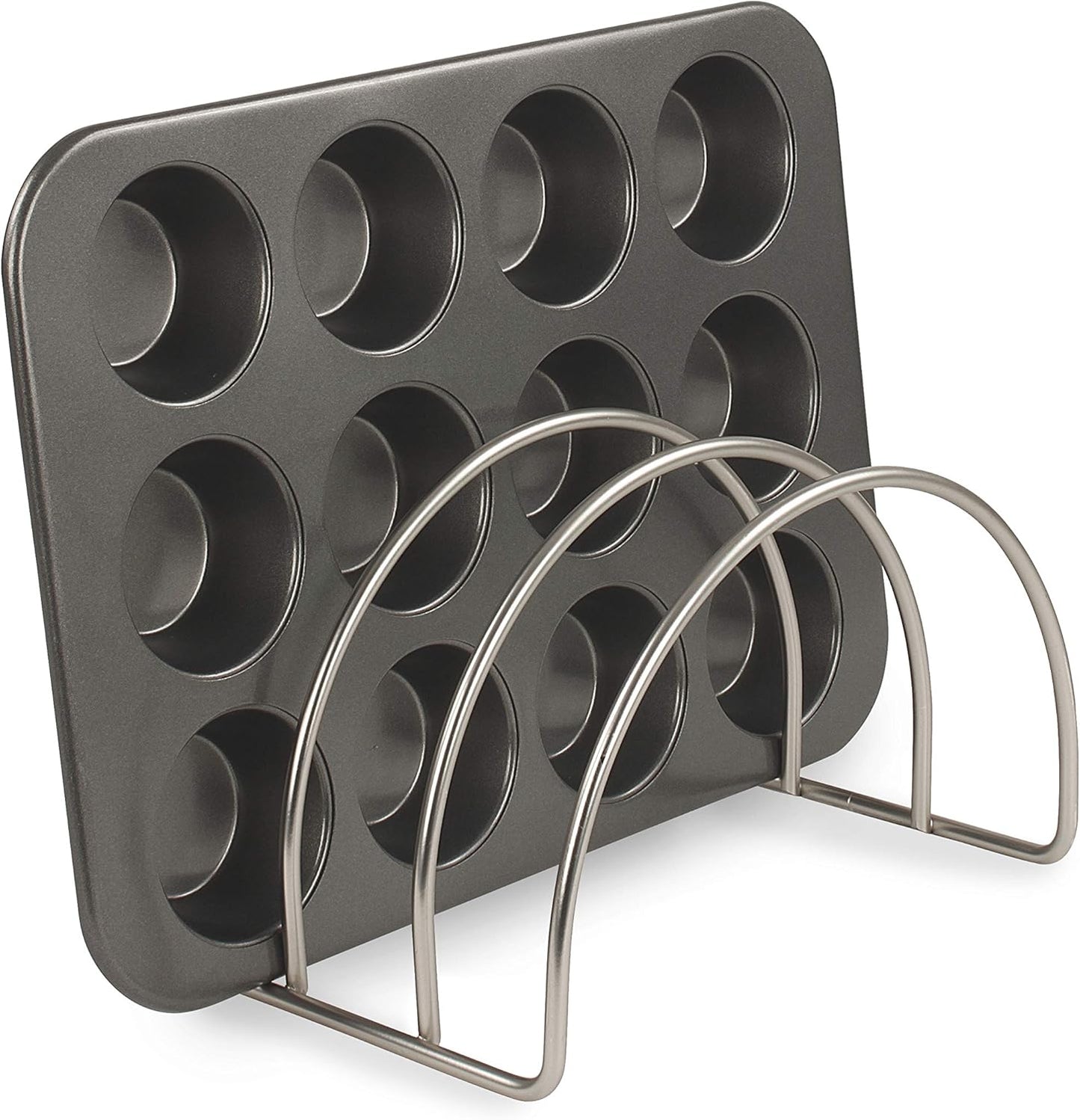 Spectrum Kitchen Cabinet Organizer for Plates and Bowls Satin Nickel Arch 3 Slot Cabinet Organizer for Dishes Plates Cutting Boards Cookie Sheets Trays, Lid Organizer Rack for Kitchen Storage