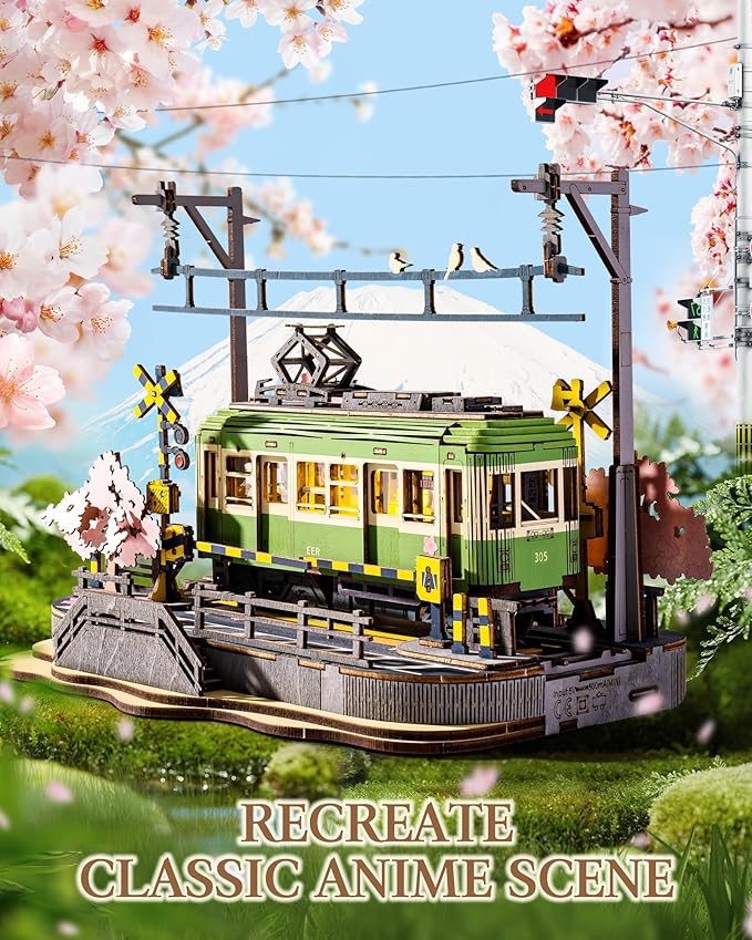 3D Wooden Puzzles for Adults-Sakura Journey Tram, Model Car Kits Building Set for Adults, DIY Hobby Craft Kits Creative Gift (223PCS)