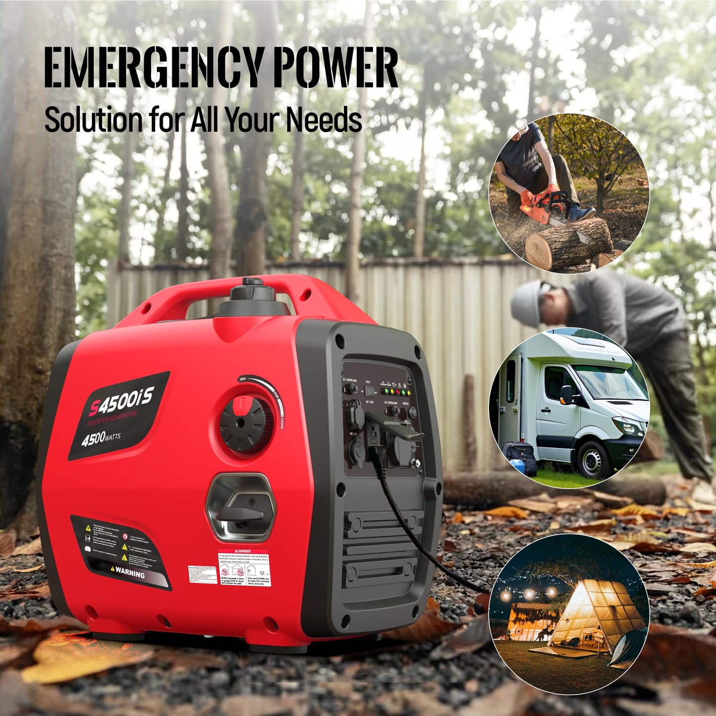 SIOKIUU 4500W Portable Generator Super Quiet Inverter Generator Ultra Lightweight for Home Backup Outdoor Camping, CO Sensor Protect, EPA, ECO Mode (4500W+CO Sensor)