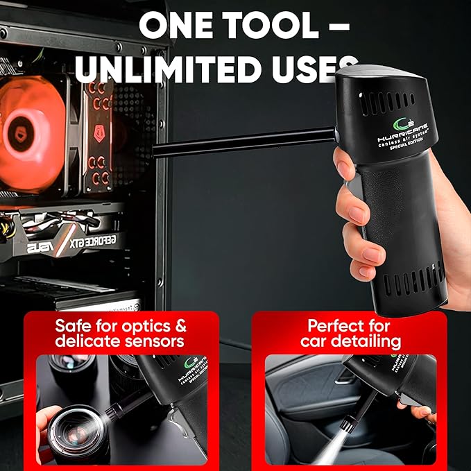 O2 Industrial Hurricane Compressed Air Duster - Powerful Cordless Compressed Air Cleaner, Rechargeable Mini Dust Fan Electric Blower for Computer, Keyboard, Electronics, Car Detailing, Home Cleaning