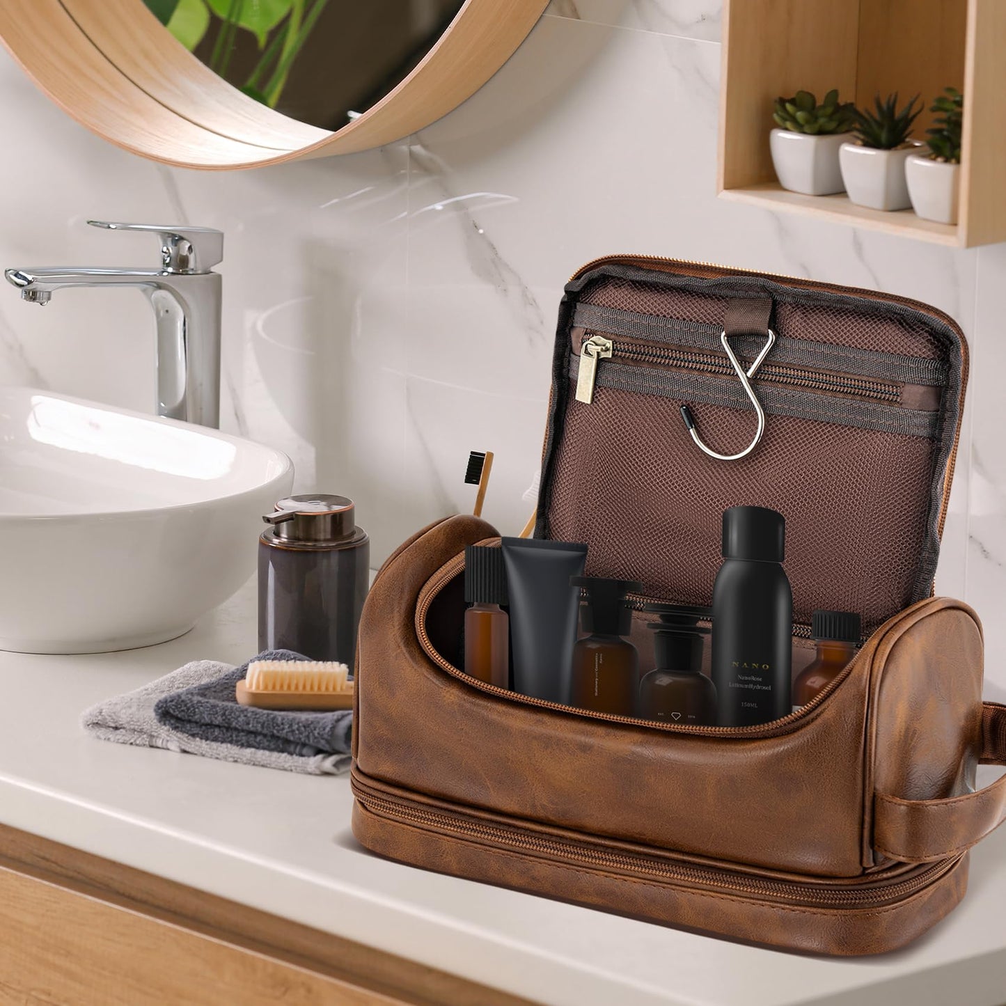 Aganmi Personalized Husband Birthday Gift from Wife Travel Toiletry Bag for Men Him, Cool Valentines Thanksgiving Christmas Anniversary Birthday Gifts for Husband Boyfriend Partner, Light Brown C