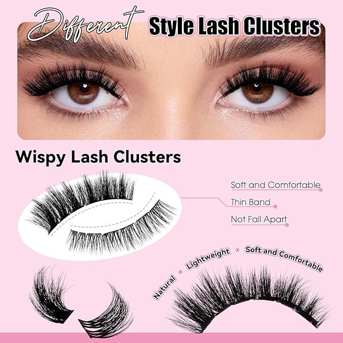 FADLASH Lash Extension Kit Lash Clusters Kit 10-18mm Eyelash Cluster Lashes with Lash Bond and Seal Lash Tweezers DIY at Home (KLS242+CLS015-07D-10-18 Kit)
