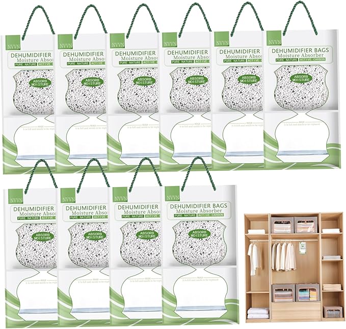 Dehumidifier Bags 10Pcs 500ML Activated Carbon Absorbers Hanging Bags for Closet 100g/Pack Humidity Absorber & Odor Removers in Wardrobes, Bedrooms