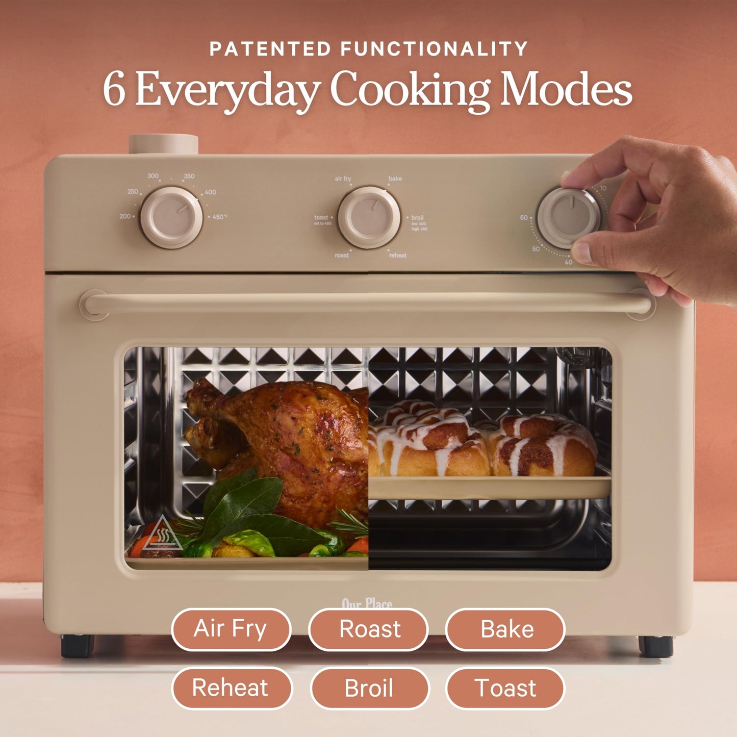 Our Place Large Wonder Oven | 6-in-1 Stainless Steel Air Fryer Toaster Oven Combo with Basket, Rack, Pan & Tray | 3-Rack, 31.7 QT, Large Capacity - Toast, Roast, Bake, Reheat, Broil & Steam | Spice