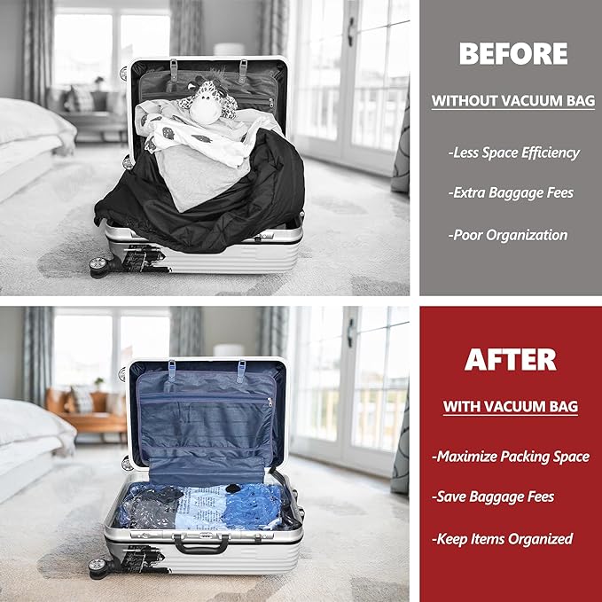 SUOCO Vacuum Storage Bags for Travel with Rechargeable Pump, 8 Combo (2L/3M/3S) Compression Packing Seal Bags for Luggage Suitcase, Space Saver for Clothing and Clothes Travel