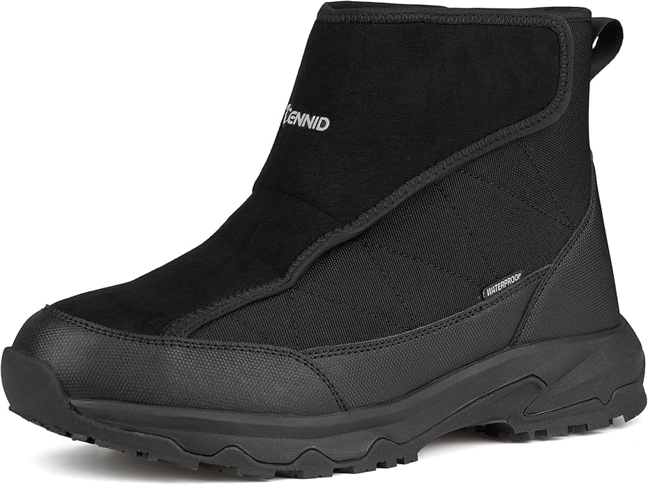 CENNID Men's Winter Waterproof Snow Boots Warm Slip On Mid-Calf Booties Non-Slip Work Boots Lightweight Outdoor Athletic D...