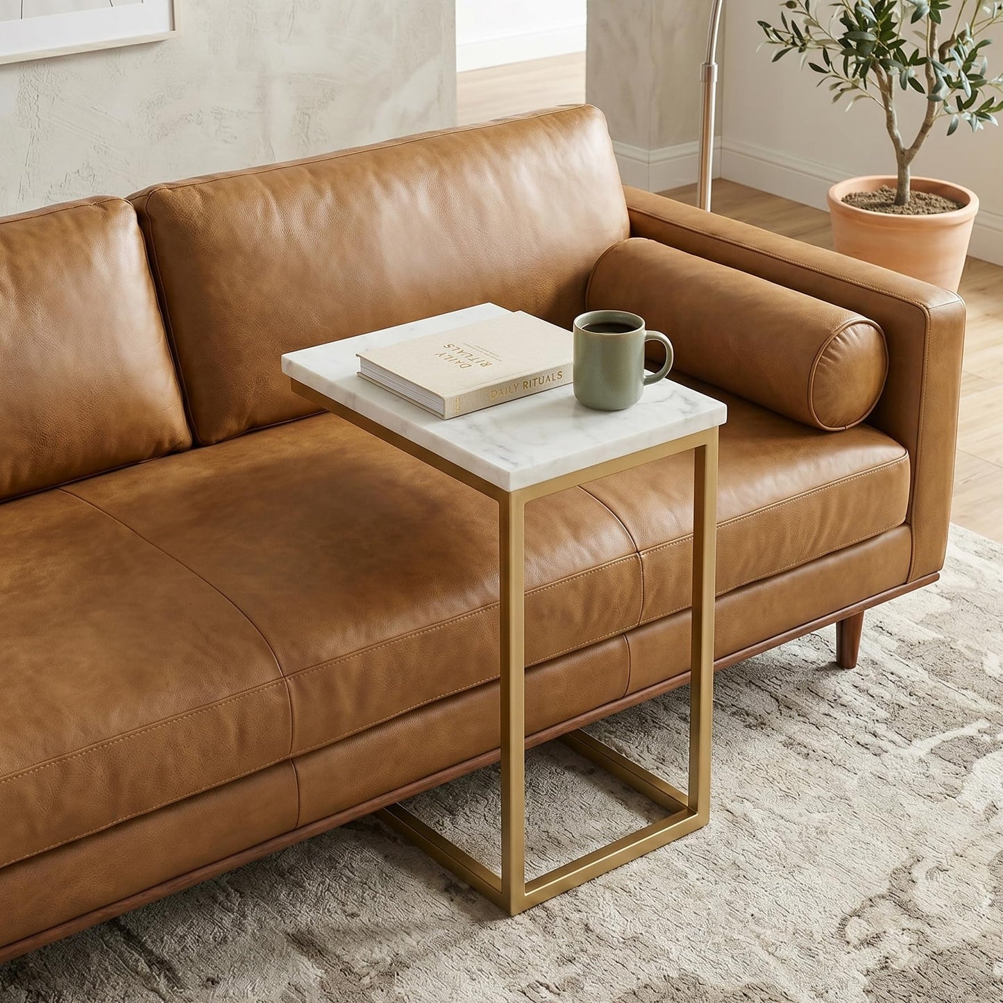 SIMPLIHOME Skyler Metal Table - 18" Wide x 24" High Solid Iron C-Side Table with Genuine White Marble Top in Gold, Contemporary Accent End Table for Living Room or Home Office with Slide-Under Design