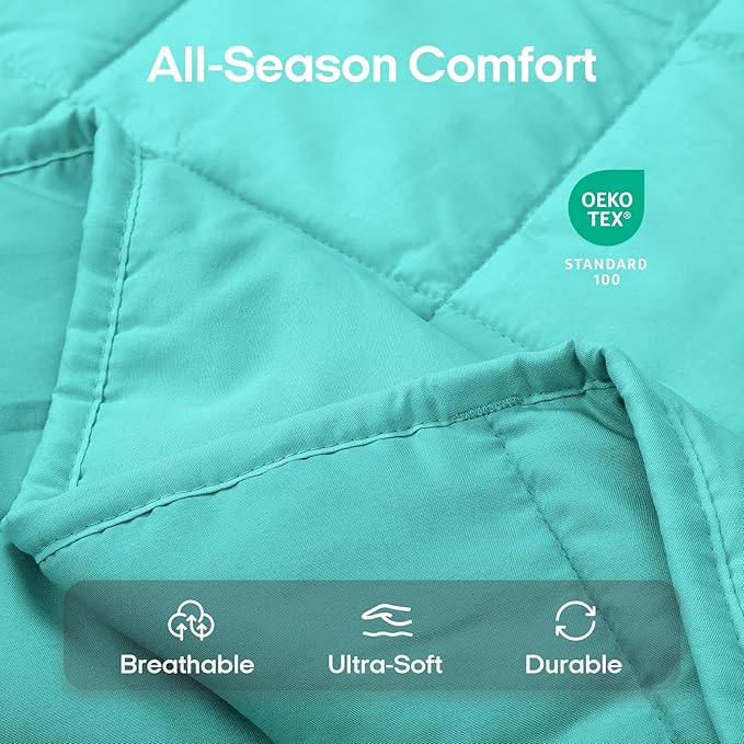 ZonLi Weighted Blanket for Adults(48"x72",15lbs, Dark Green) Twin Size High Breathability Cooling Heavy Blanket, Soft Material with Premium Glass Beads,All-Season.