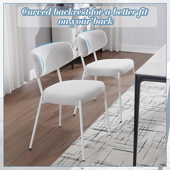 KCC Modern Mid-Century Velvet Dining Chairs Set of 4, Upholstered Stylish Kitchen Chairs Accent Diner Chairs with Metal Legs and Curved Back for Kitchen, Dining Room(White)