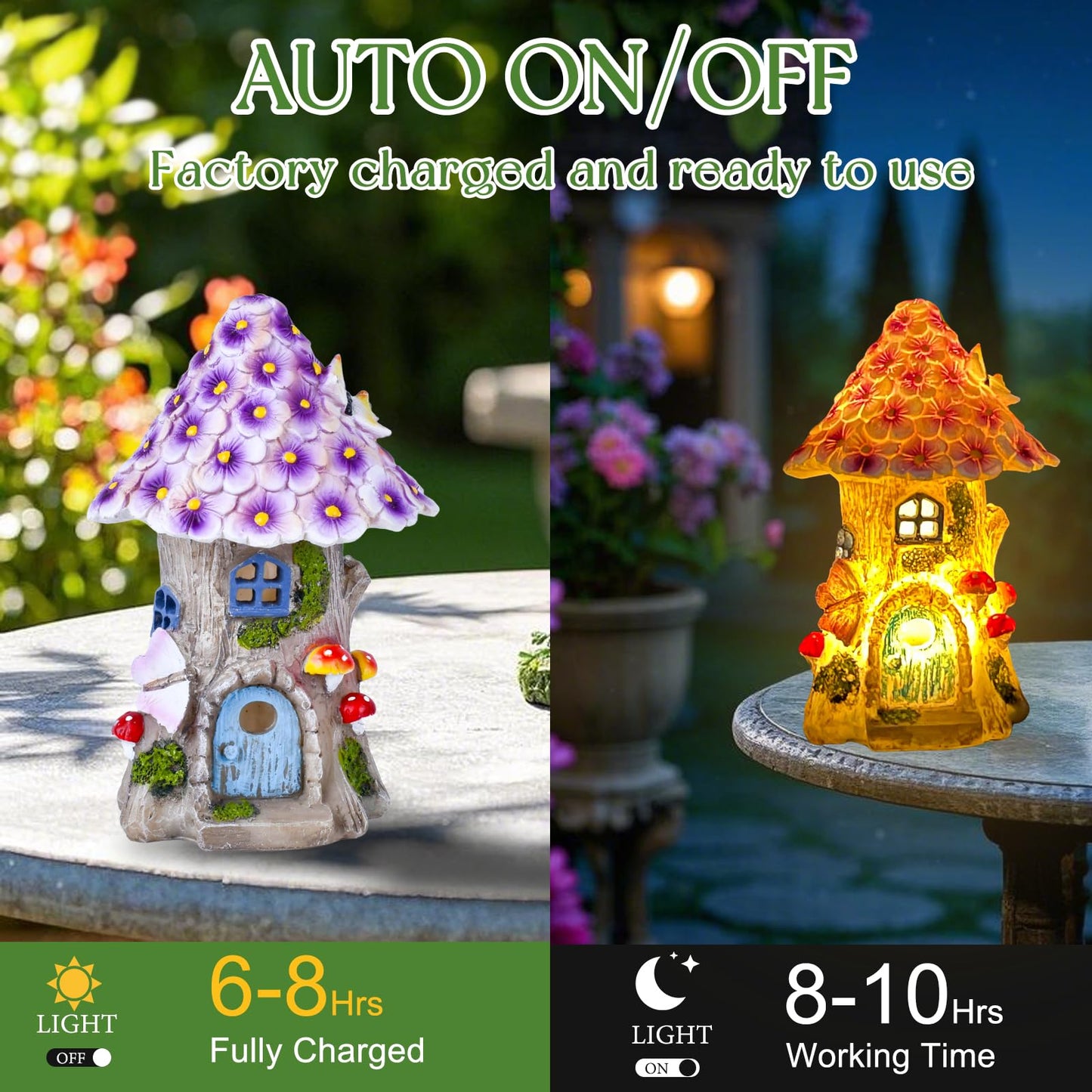 Garden Decoration Outdoor Solar Statue Light, Fairy Houses for Outside, Resin Fairytale Garden Mushroom House, for Patio, Yard, Balcony Decoration, Birthday Gift for Lady and Kids, Gardening Gift